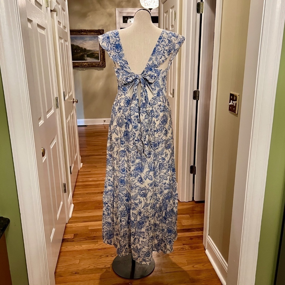 NWT Baltic Born Hampton Tie Back Chinoiserie Toile Blue White Maxi Dress Sz 1XL - Picture 12 of 14